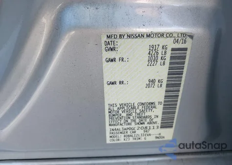 2016 Nissan Altima 2.5 Sv from USA, damaged, VIN 1N4AL3AP0GC208113